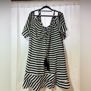 Torrid Black and White Striped Cold Shoulder Swim Cover Up Dress